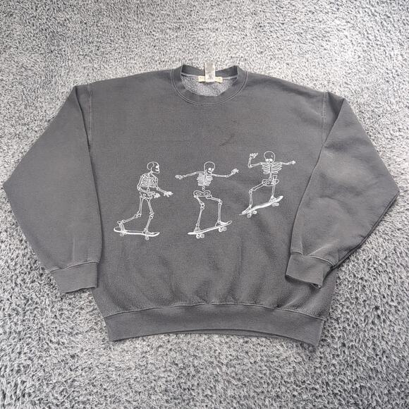 Project Social T Urban Outfitters Sweatshirt Women Medium Gray Skeleton Skaters - Picture 1 of 6
